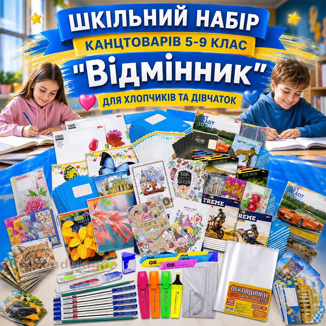 Шкільний набір канцтоварів «Відмінник» з 5 по 9 клас (Хлопчик/Дівчинка) Шкільний набір канцтоварів «Відмінник» з 5 по 9 клас (Хлопчик/Дівчинка)